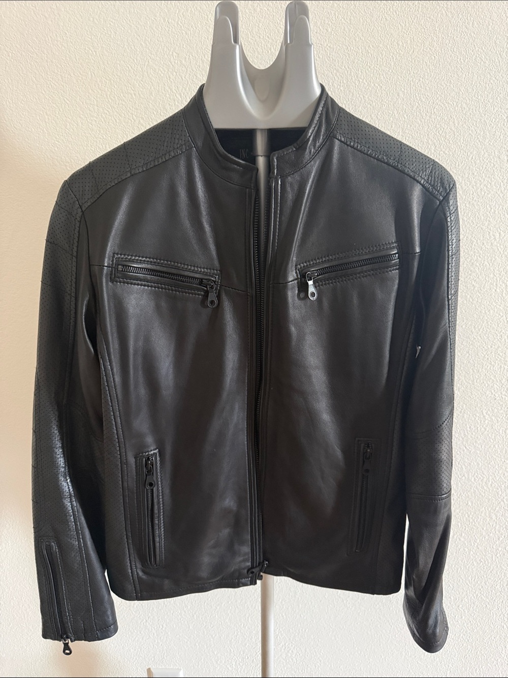 INC International Concepts Men's Black Soft Leather Zip Bomber Moto Jacket Small